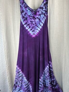 Purple Tie Dye Maxi Tank Dress L Grateful Hippie Oregon Country Fair Vintage Dew